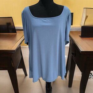 IN'VOLAND Women's Plus Size Tunic Top Light Blue Short Sleeve Scoop Neck 24 Soft